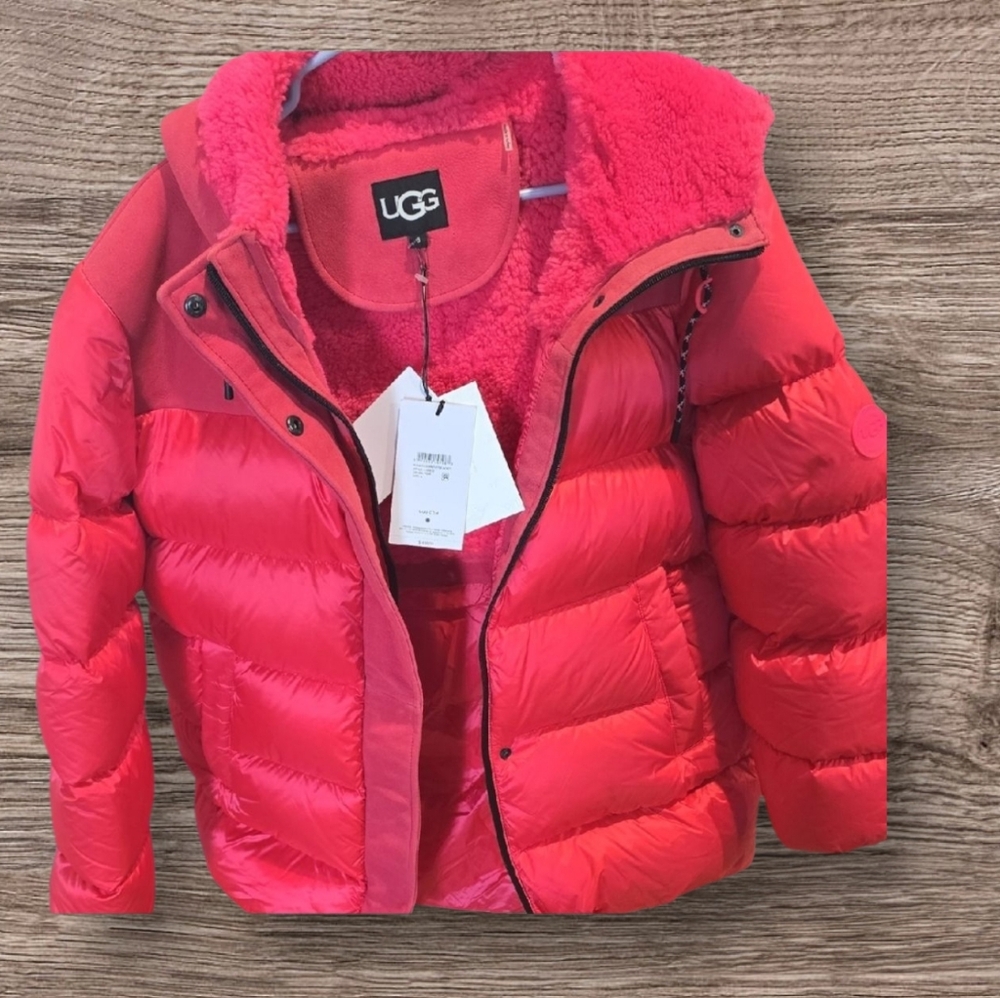 UGG Pink/Orange Shasta Down Puffer Jacket Coat
